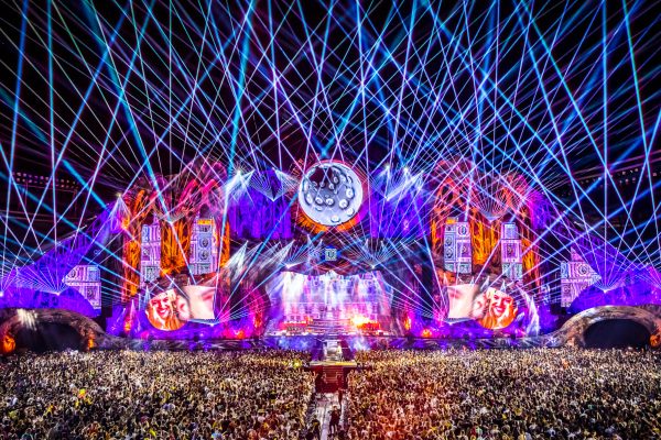Large concert stage illuminated with LED screens and lighting